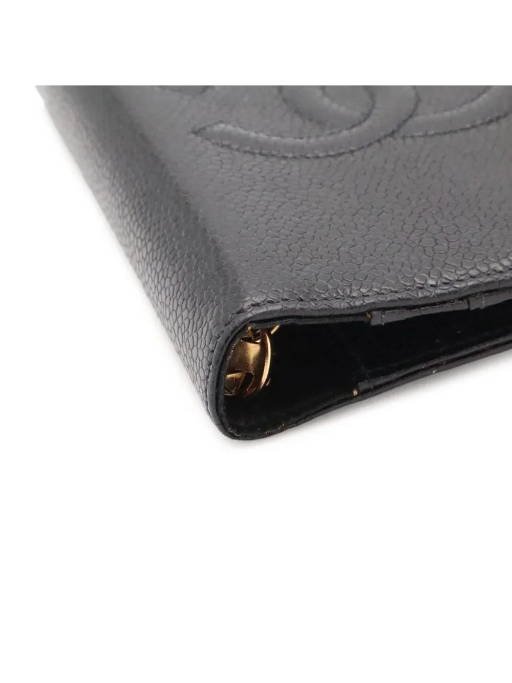 Chanel CC Logo Agenda Notebook Cover Hole System Caviar Leather Black Gold